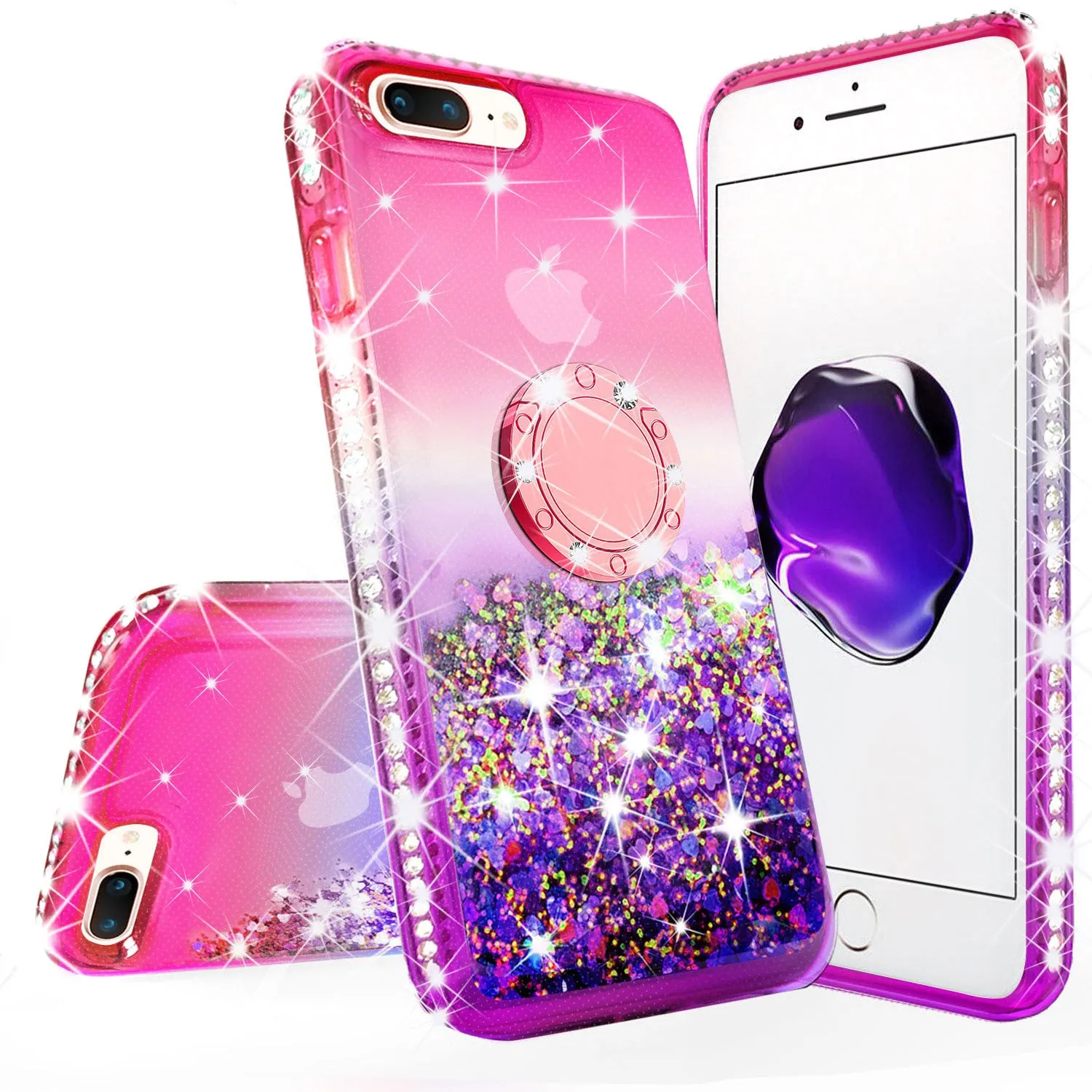 Glitter Phone Case Kickstand Compatible for Apple iPhone 7 Plus Case, iPhone 8 Plus Case,Ring Stand Liquid Floating Quicksand Bling Sparkle Protective Girls Women for iPhone 7/8 Plus - (Pink Gradient)