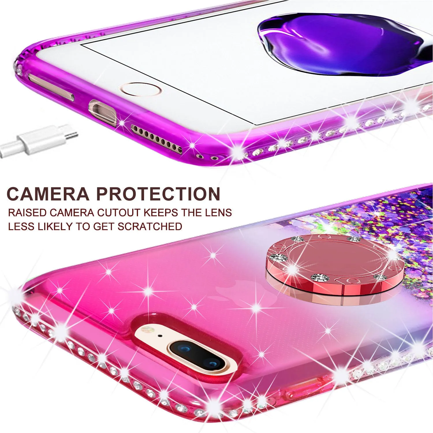 Glitter Phone Case Kickstand Compatible for Apple iPhone 7 Plus Case, iPhone 8 Plus Case,Ring Stand Liquid Floating Quicksand Bling Sparkle Protective Girls Women for iPhone 7/8 Plus - (Pink Gradient)