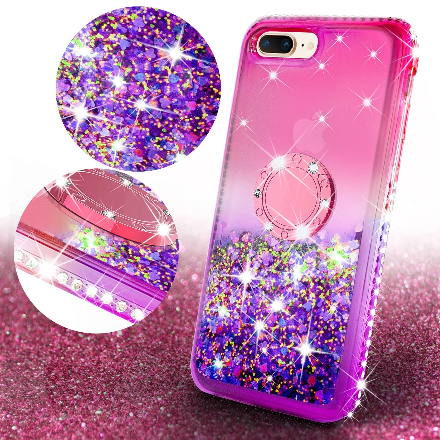 Glitter Phone Case Kickstand Compatible for Apple iPhone 7 Plus Case, iPhone 8 Plus Case,Ring Stand Liquid Floating Quicksand Bling Sparkle Protective Girls Women for iPhone 7/8 Plus - (Pink Gradient)