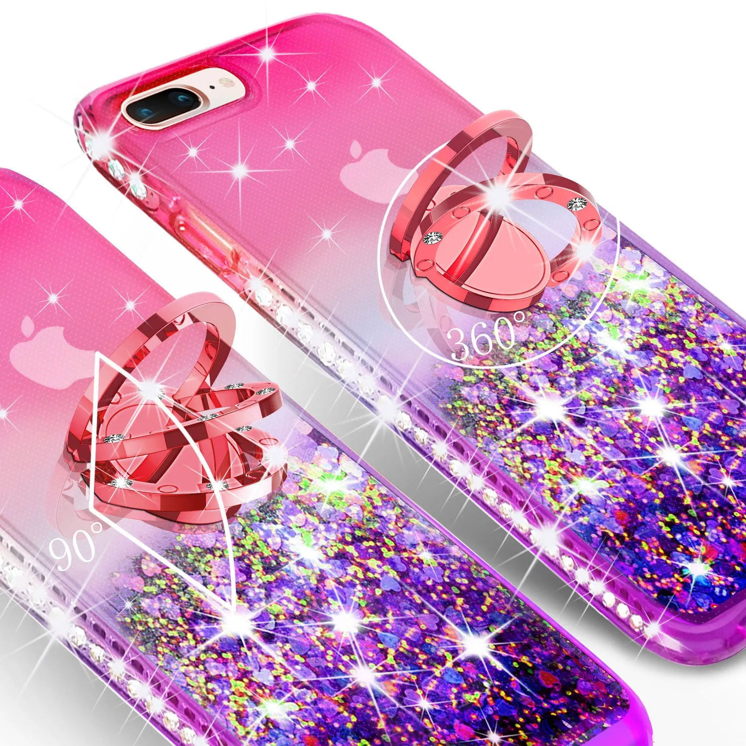 Glitter Phone Case Kickstand Compatible for Apple iPhone 7 Plus Case, iPhone 8 Plus Case,Ring Stand Liquid Floating Quicksand Bling Sparkle Protective Girls Women for iPhone 7/8 Plus - (Pink Gradient)