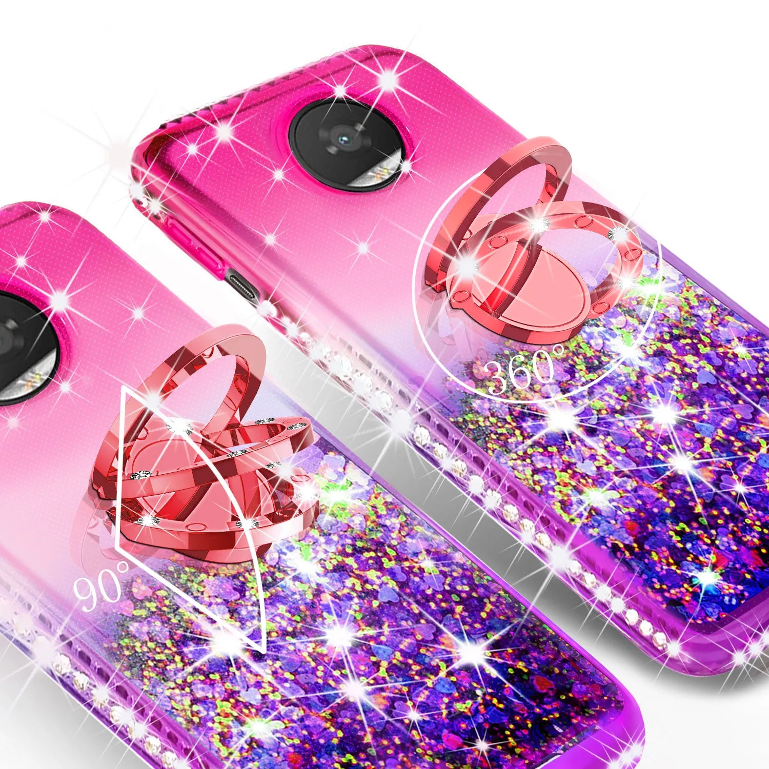 Glitter Phone Case Kickstand Compatible for Motorola Moto Z2 Play, Moto Z2 Play Case,Ring Stand Liquid Floating Quicksand Bling Sparkle Protective Girls Women for Moto Z2 Play - (Pink Gradient)