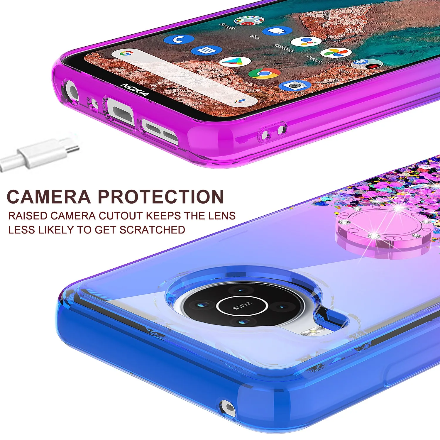 Glitter Phone Case Kickstand Compatible for Nokia X100 Case, Nokia X100 Case,Ring Stand Liquid Floating Quicksand Bling Sparkle Protective Girls Women for Nokia X100 W/Temper Glass - (Blue/Purple Gradient)