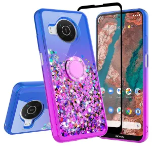Glitter Phone Case Kickstand Compatible for Nokia X100 Case, Nokia X100 Case,Ring Stand Liquid Floating Quicksand Bling Sparkle Protective Girls Women for Nokia X100 W/Temper Glass - (Blue/Purple Gradient)