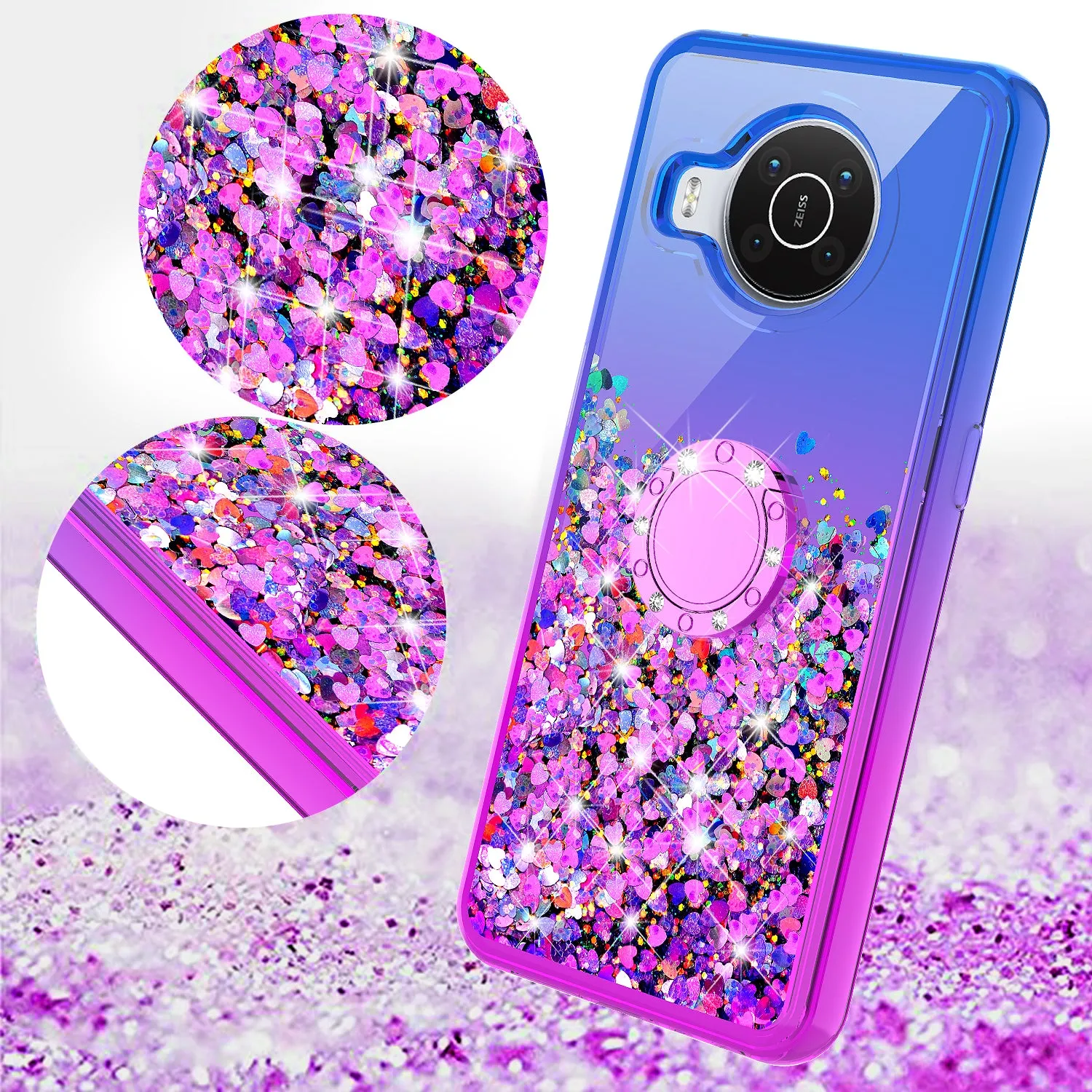 Glitter Phone Case Kickstand Compatible for Nokia X100 Case, Nokia X100 Case,Ring Stand Liquid Floating Quicksand Bling Sparkle Protective Girls Women for Nokia X100 W/Temper Glass - (Blue/Purple Gradient)