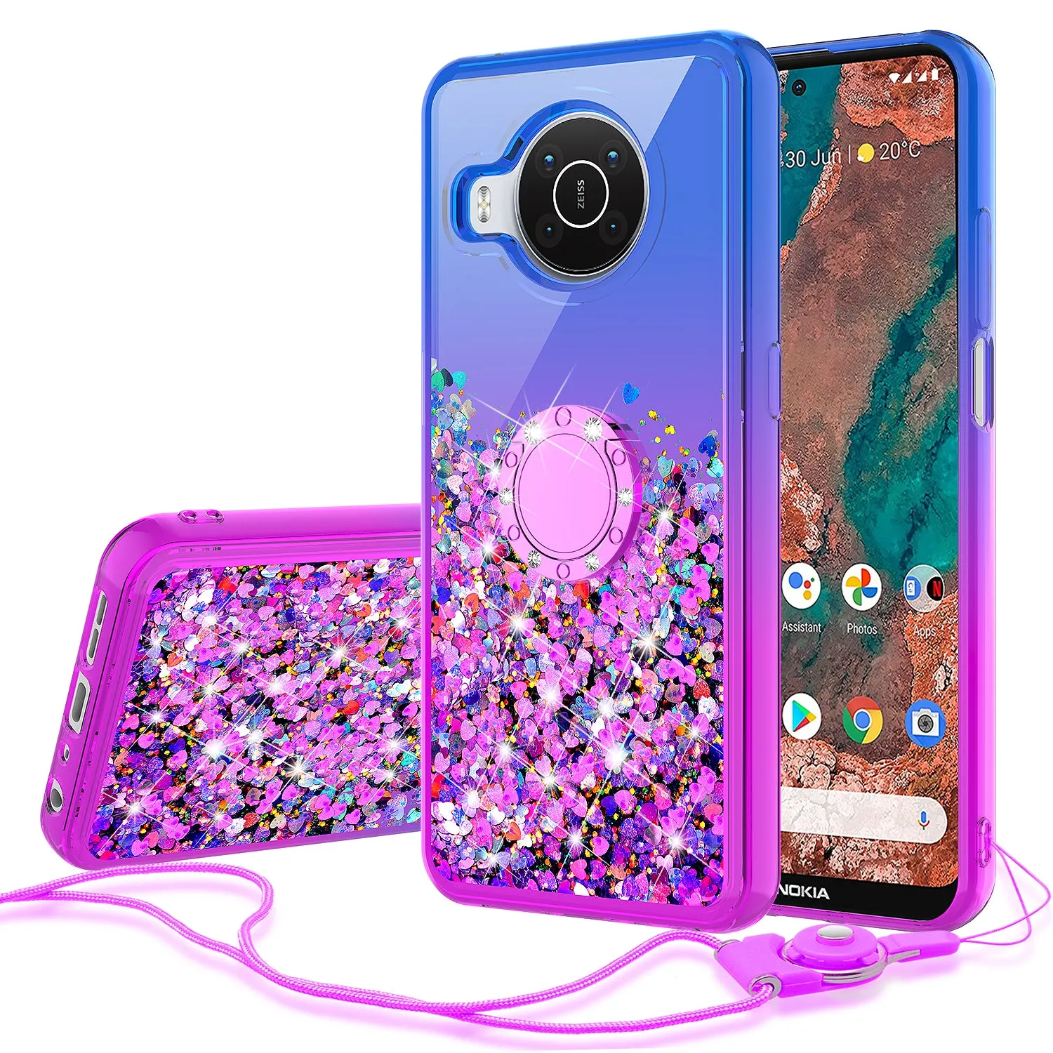 Glitter Phone Case Kickstand Compatible for Nokia X100 Case, Nokia X100 Case,Ring Stand Liquid Floating Quicksand Bling Sparkle Protective Girls Women for Nokia X100 W/Temper Glass - (Blue/Purple Gradient)