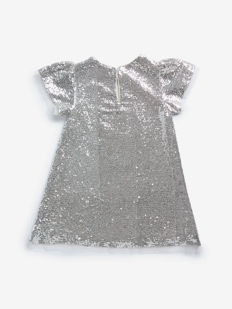 HOP Kids Silver Sequined A-Line Dress