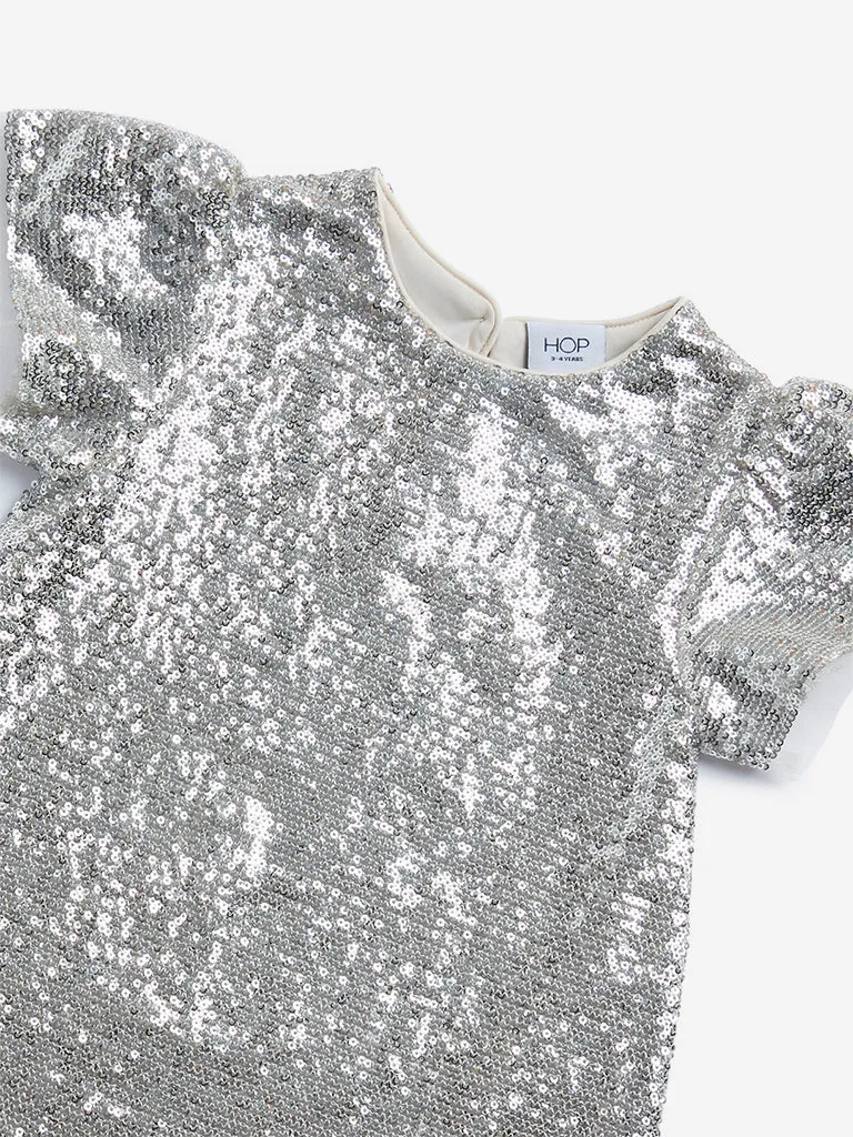 HOP Kids Silver Sequined A-Line Dress