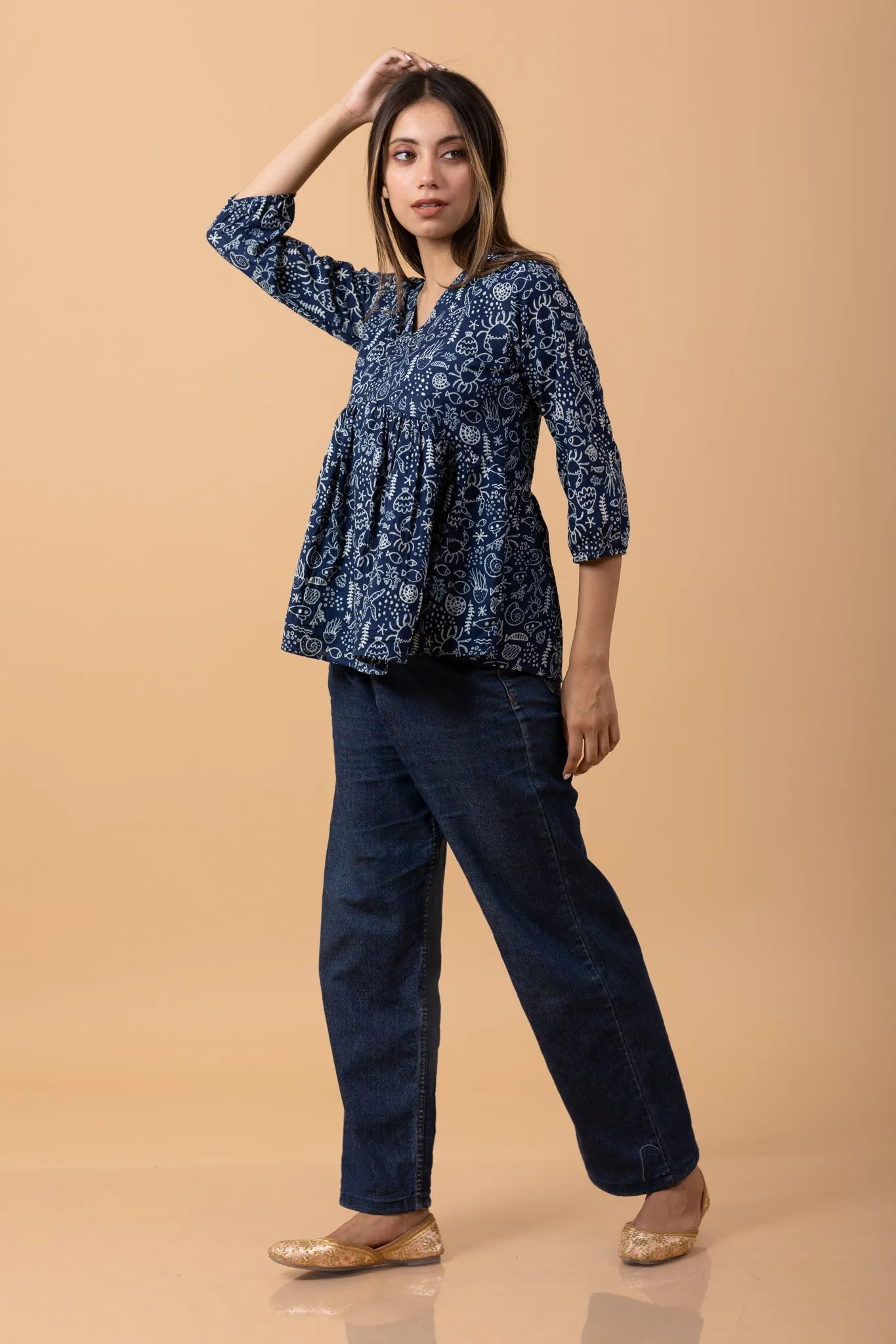 Indigo sea Creatures 100% Cotton Printed short kurti