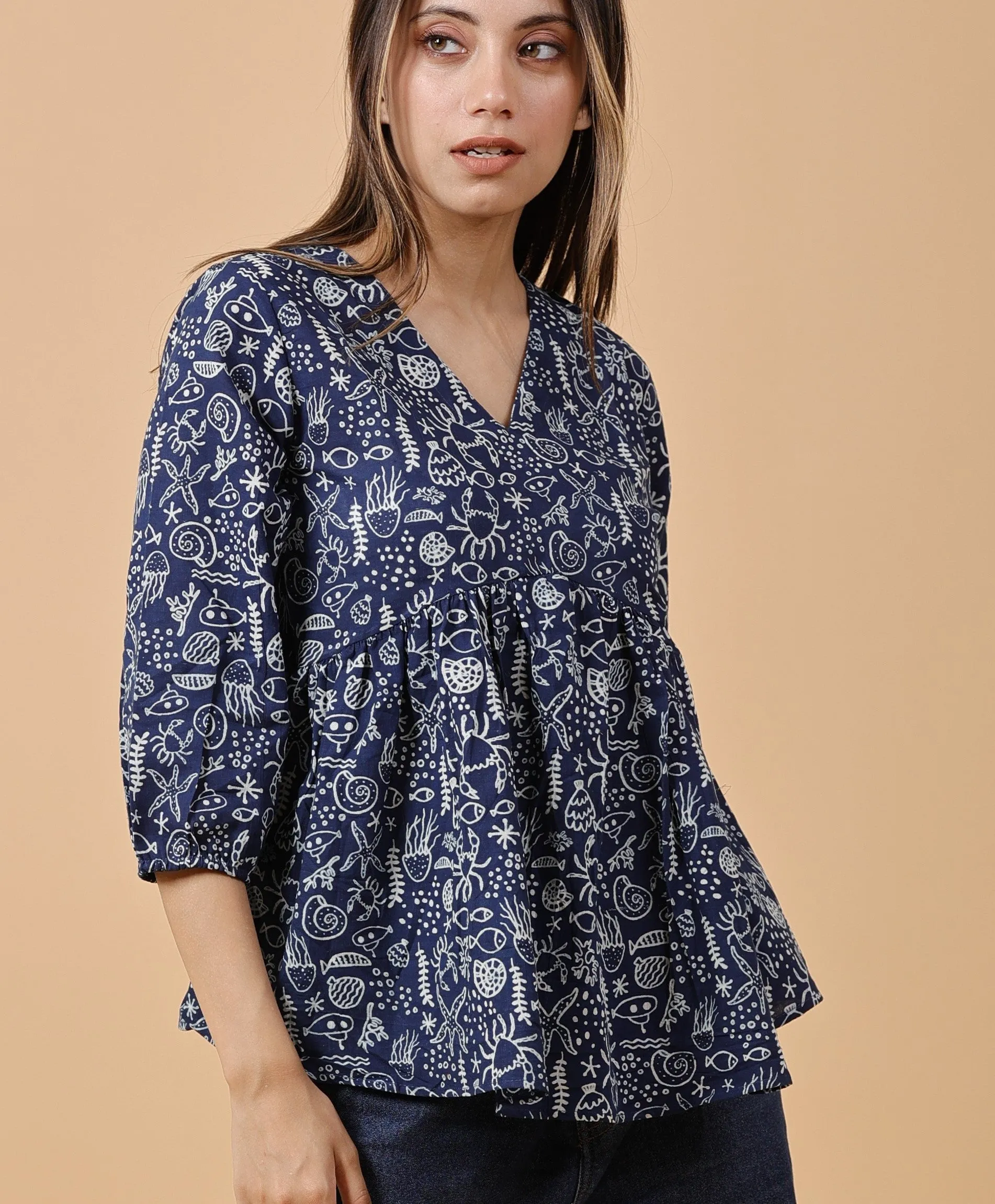 Indigo sea Creatures 100% Cotton Printed short kurti