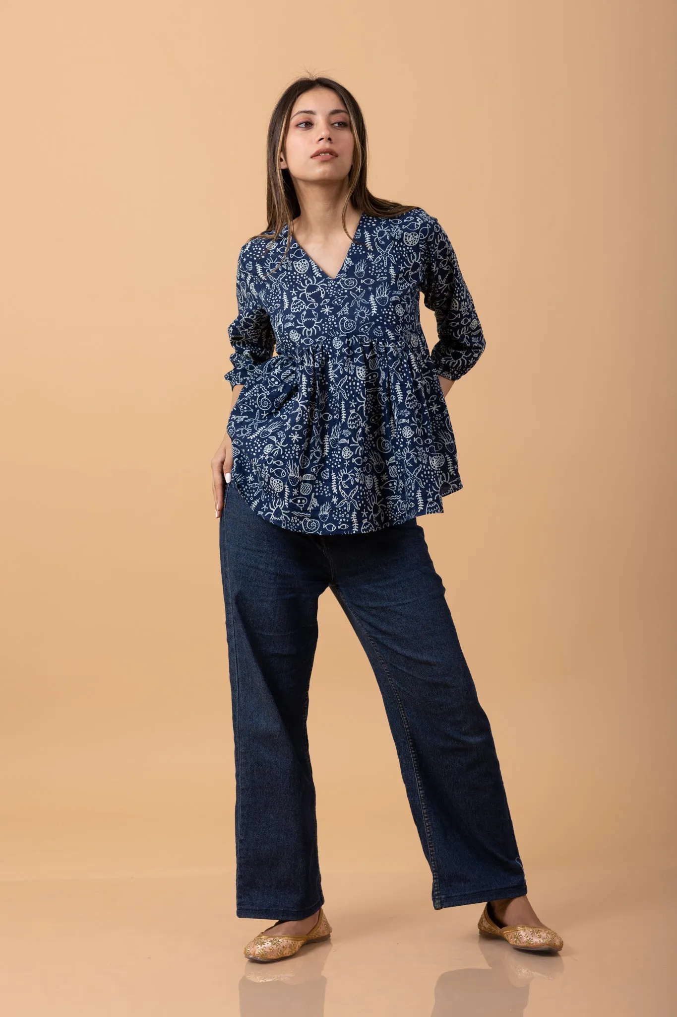 Indigo sea Creatures 100% Cotton Printed short kurti