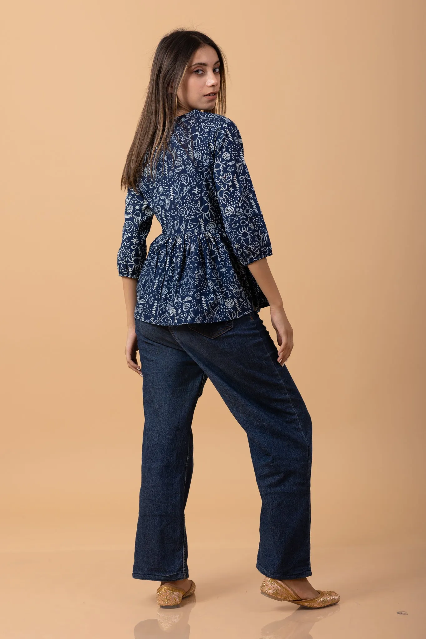 Indigo sea Creatures 100% Cotton Printed short kurti