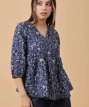 Indigo sea Creatures 100% Cotton Printed short kurti