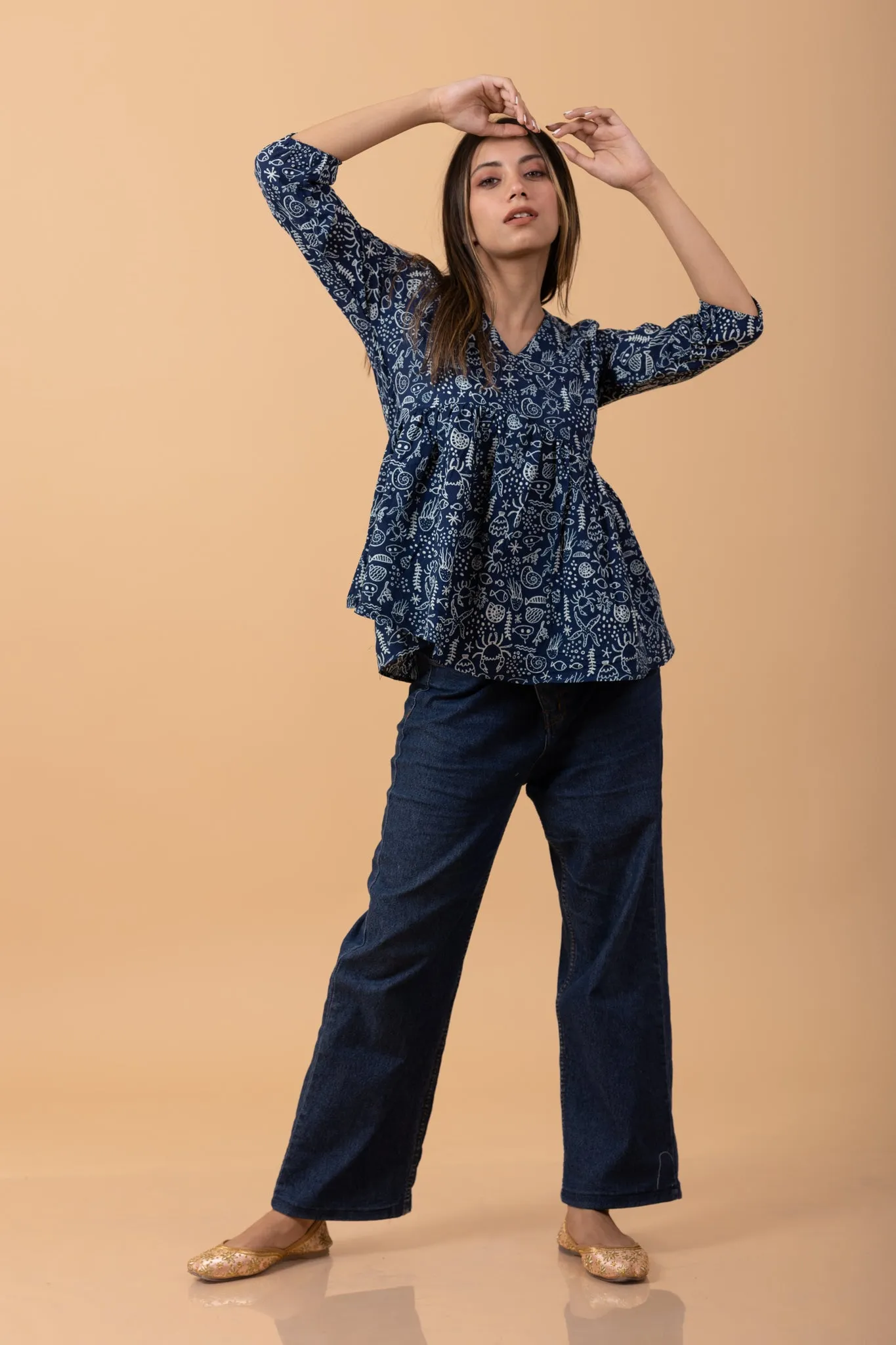 Indigo sea Creatures 100% Cotton Printed short kurti