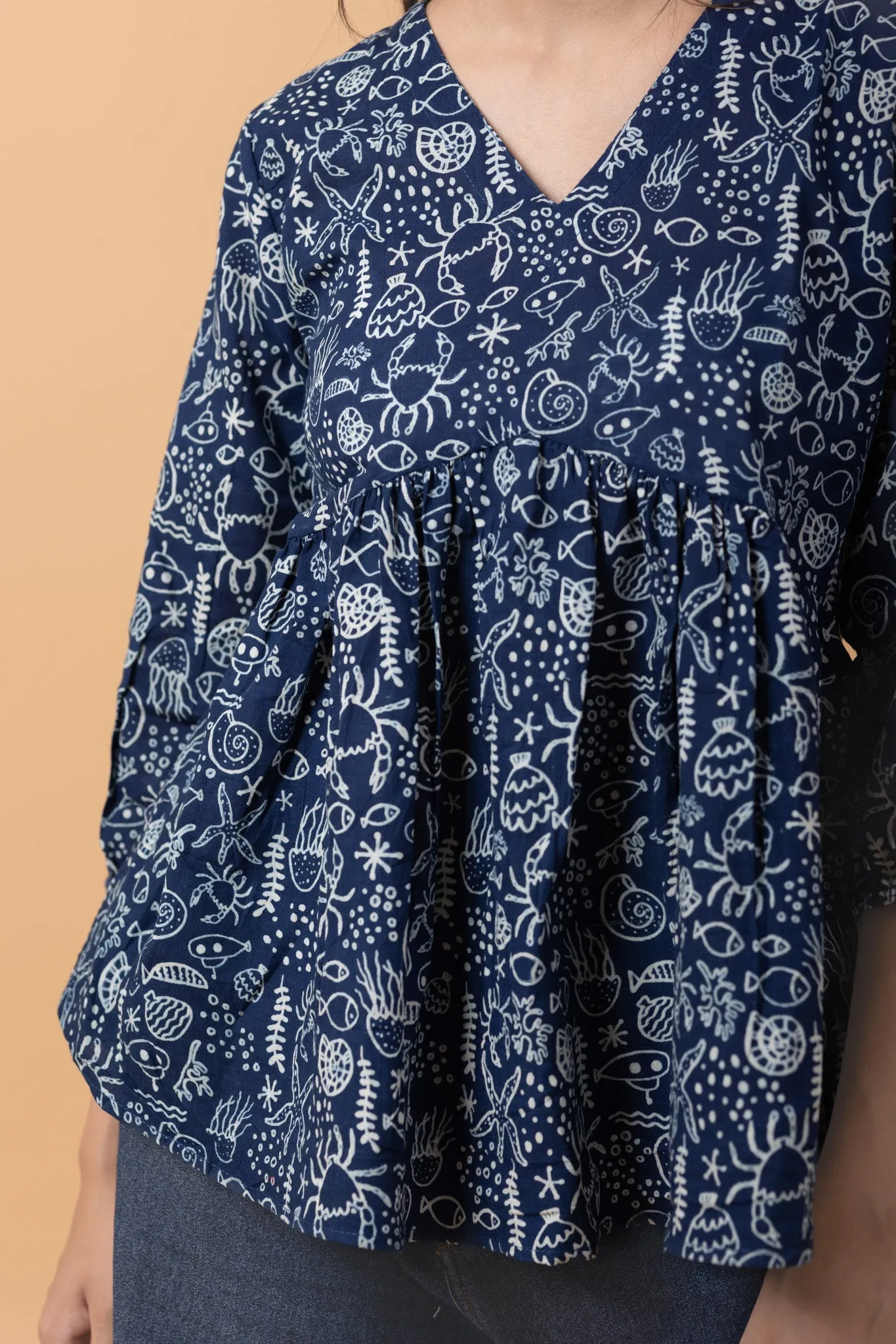 Indigo sea Creatures 100% Cotton Printed short kurti