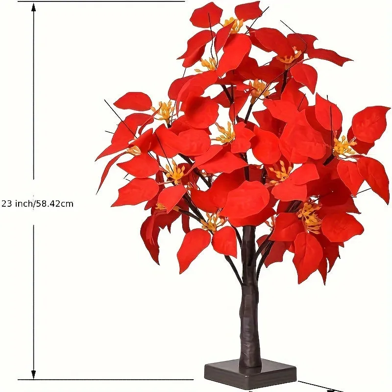 kkboxly 2-pack, Christmas LED Analog Red Flower Tree Light, Thanksgiving Decorations, Living Room Desktop Bonsai Tree, Suitable For Room Decoration, Holiday Party, Wedding Arrangement, This Product Needs 3 AA Batteries To Power On