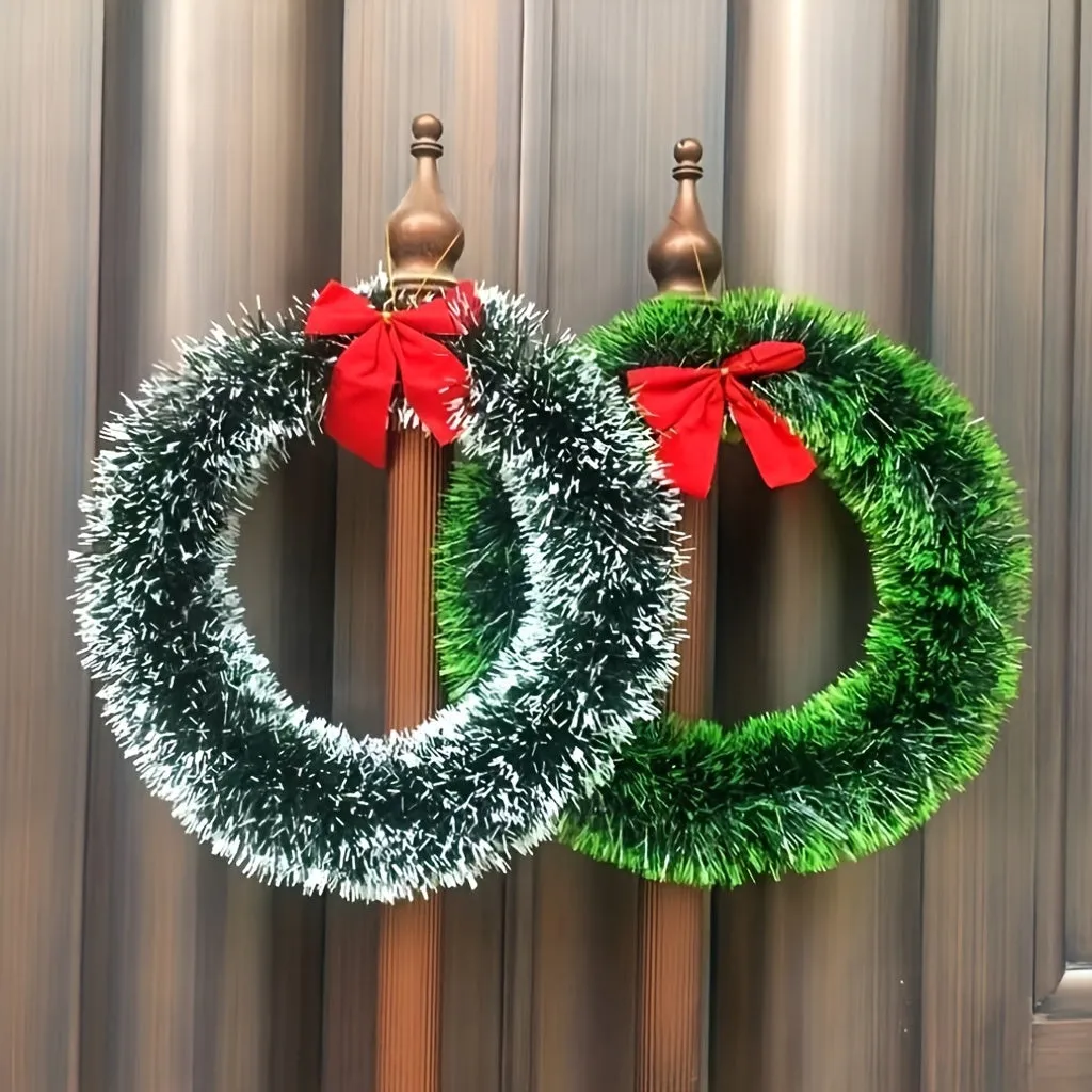 kkboxly 6pcs Christmas Wreaths with Red Bows - Classic PET Holiday Decor for Front Door, Wall & Kitchen - No Power Needed, Featherless Home & Window Accents