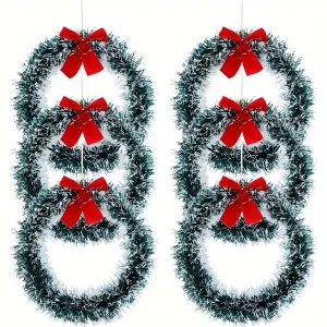 kkboxly 6pcs Christmas Wreaths with Red Bows - Classic PET Holiday Decor for Front Door, Wall & Kitchen - No Power Needed, Featherless Home & Window Accents