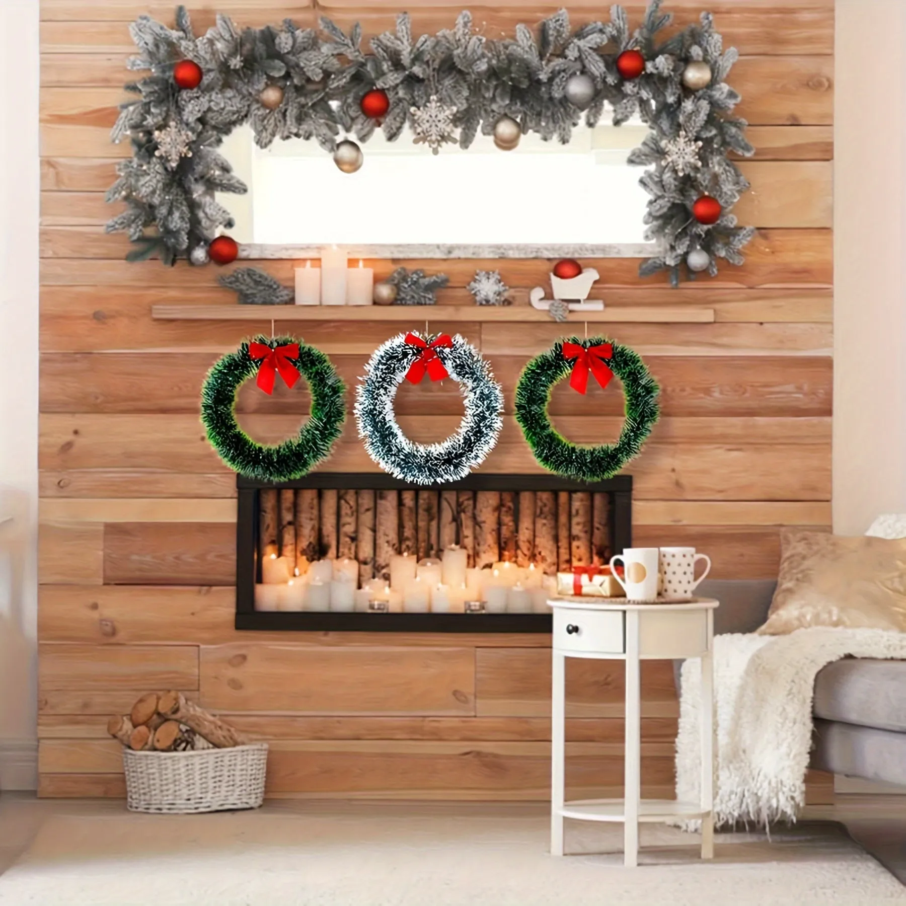 kkboxly 6pcs Christmas Wreaths with Red Bows - Classic PET Holiday Decor for Front Door, Wall & Kitchen - No Power Needed, Featherless Home & Window Accents