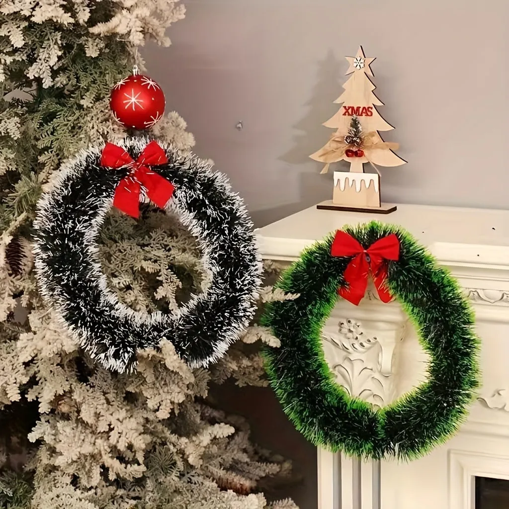 kkboxly 6pcs Christmas Wreaths with Red Bows - Classic PET Holiday Decor for Front Door, Wall & Kitchen - No Power Needed, Featherless Home & Window Accents