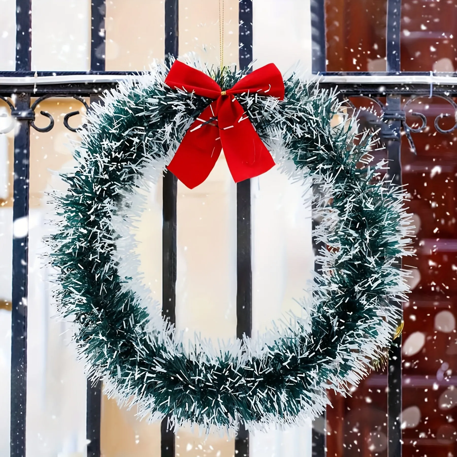 kkboxly 6pcs Christmas Wreaths with Red Bows - Classic PET Holiday Decor for Front Door, Wall & Kitchen - No Power Needed, Featherless Home & Window Accents