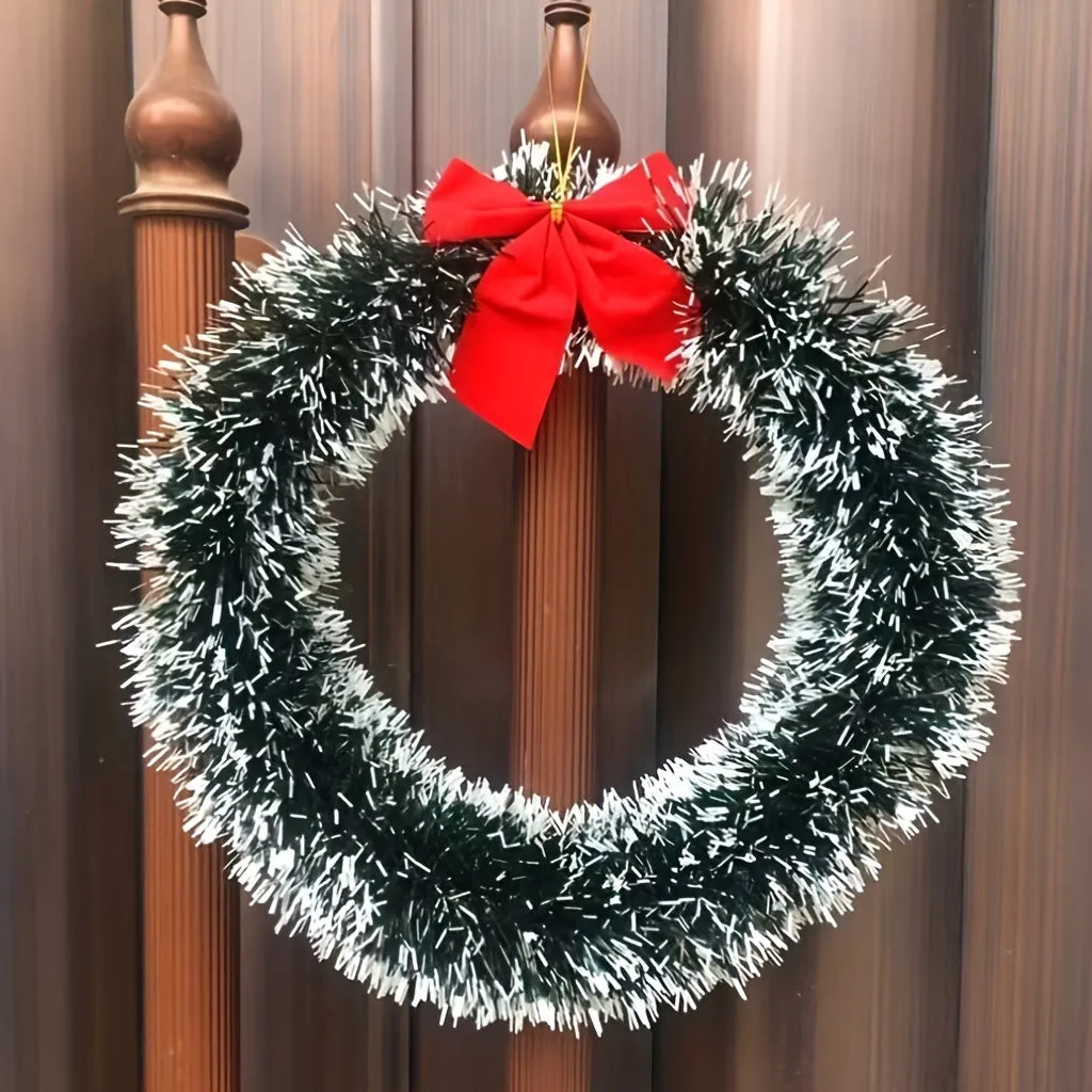 kkboxly 6pcs Christmas Wreaths with Red Bows - Classic PET Holiday Decor for Front Door, Wall & Kitchen - No Power Needed, Featherless Home & Window Accents