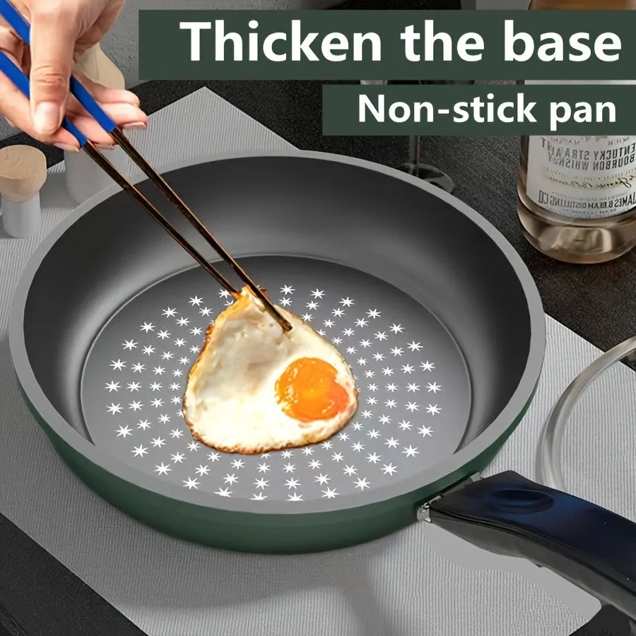 kkboxly 9.5-Inch Premium Non-Stick Cast Iron Skillet with Mirror Satin Finish, Thick Base, and Green Handle - Dishwasher Safe, Compatible with Smooth Surface Non-Induction Stovetops for Cooking Eggs, Steak, Pancakes