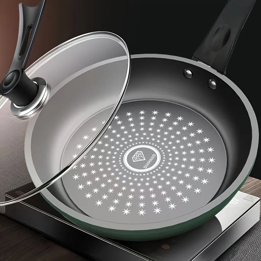 kkboxly 9.5-Inch Premium Non-Stick Cast Iron Skillet with Mirror Satin Finish, Thick Base, and Green Handle - Dishwasher Safe, Compatible with Smooth Surface Non-Induction Stovetops for Cooking Eggs, Steak, Pancakes