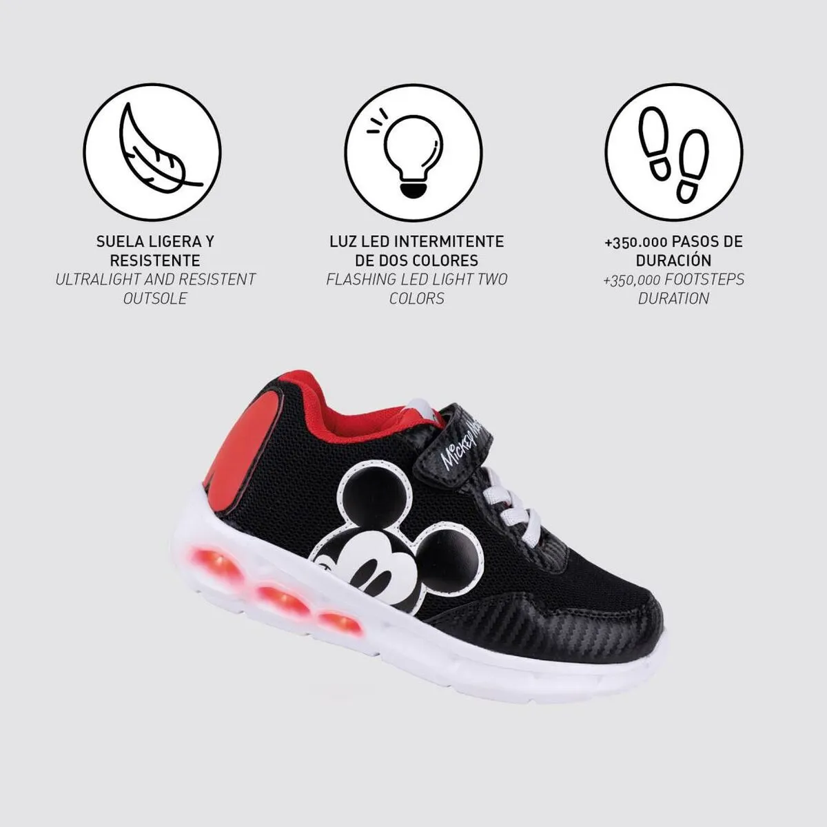 LED Trainers Mickey Mouse Black Sneaker
