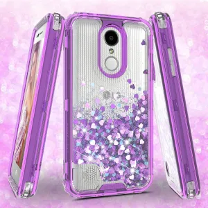 LG Aristo 2 Plus Case, Aristo 2, LG Tribute Dynasty, Rebel 3, Zone 4, LV3 2018 Case,Hard Clear Glitter Sparkle Flowing Liquid Heavy Duty Shockproof Three Layer Protective Bling Girls Women Cases for LG Aristo 2 - Purple