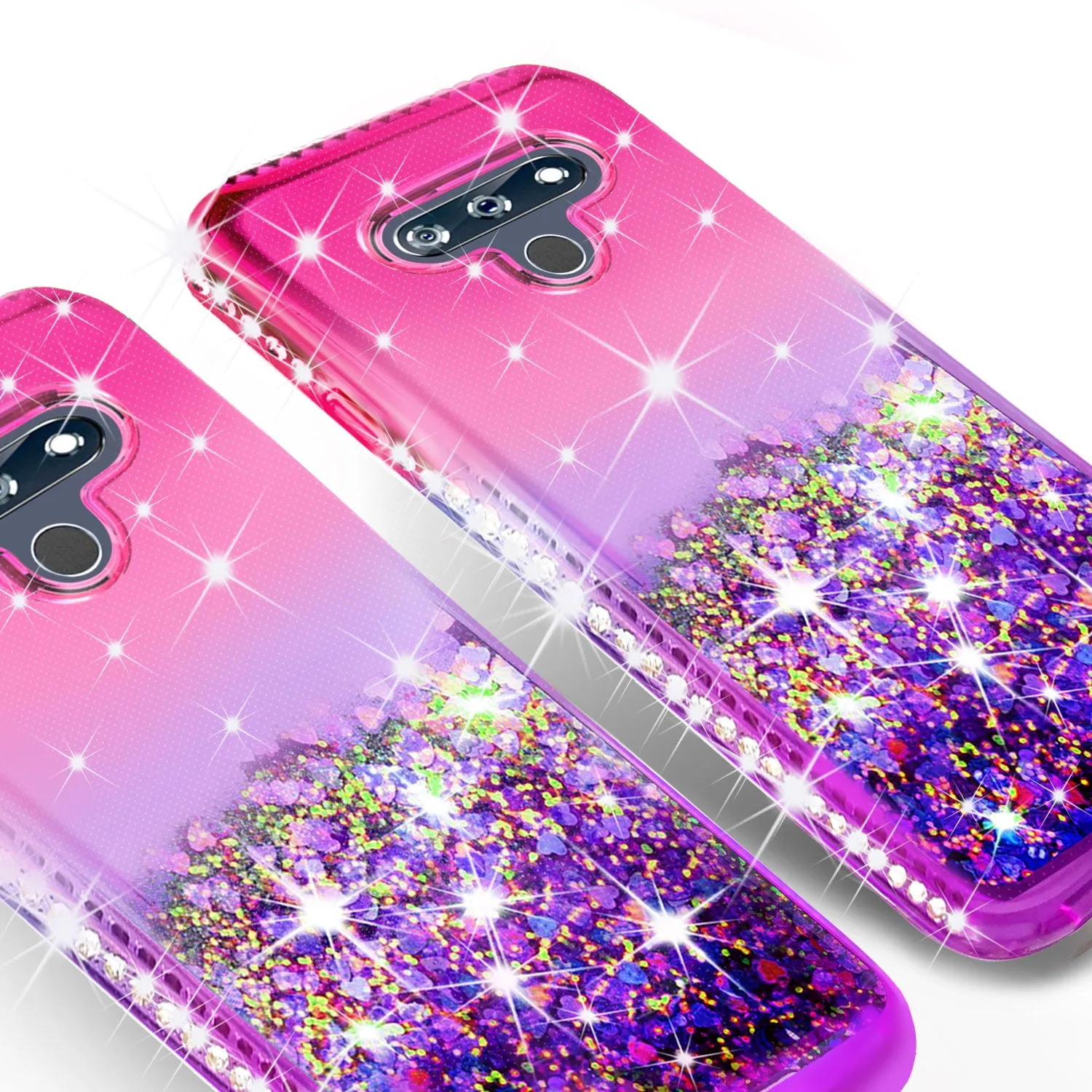 LG Harmony 4 Case, LG K40S Case Liquid Glitter Phone Case Waterfall Floating Quicksand Bling Sparkle Cute Protective Girls Women Cover for LG Harmony 4/LG K40S W/Temper Glass- (Hot Pink/Purple Gradient)