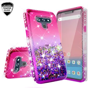 LG Harmony 4 Case, LG K40S Case Liquid Glitter Phone Case Waterfall Floating Quicksand Bling Sparkle Cute Protective Girls Women Cover for LG Harmony 4/LG K40S W/Temper Glass- (Hot Pink/Purple Gradient)