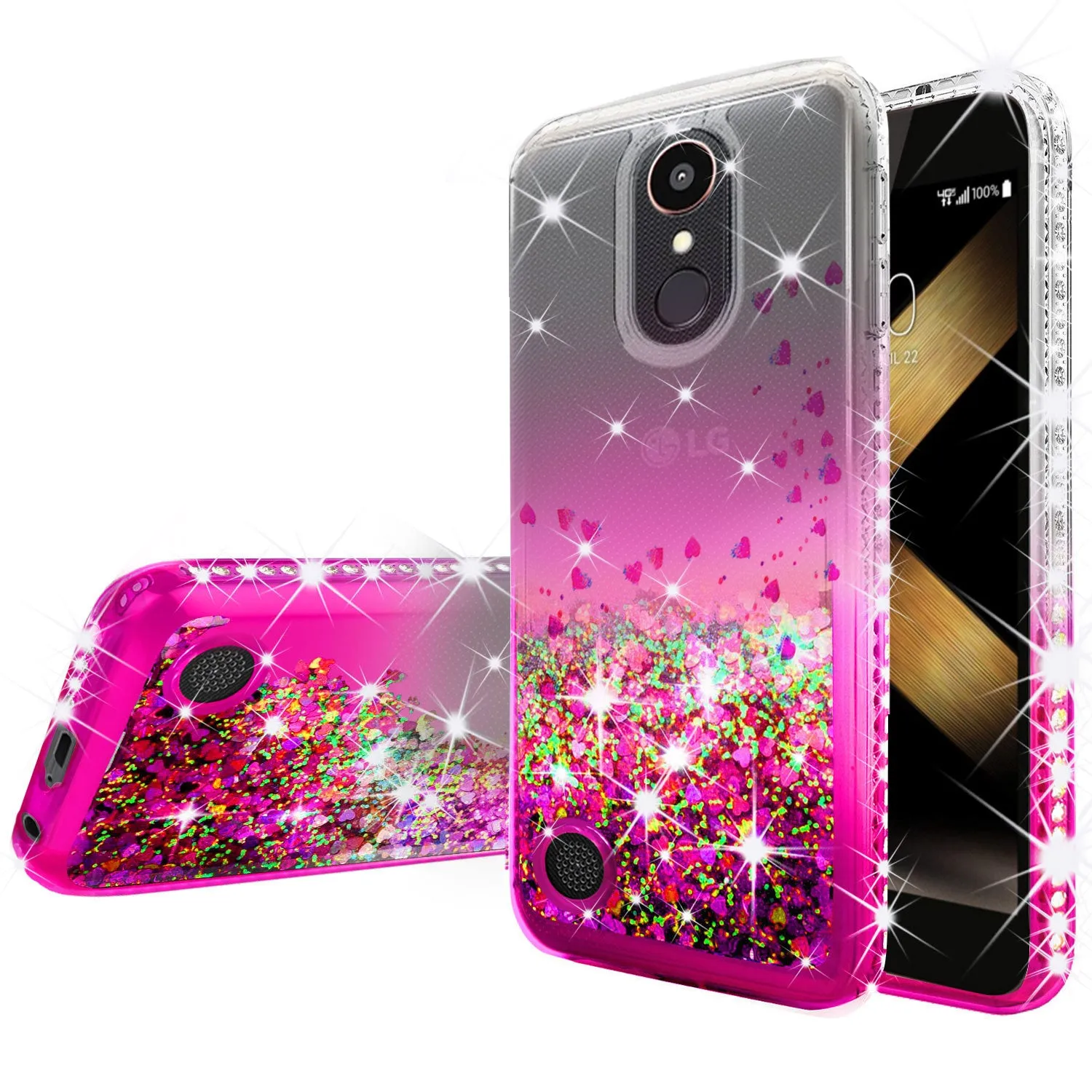 LG K20 Plus Case, LG K20 V, K10 2017, LG Harmony Case Liquid Glitter Phone Case Waterfall Floating Quicksand Bling Sparkle Cute Protective Girls Women Cover for K20 Plus/K20 V/K10 2017/Harmony - Hot Pink