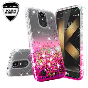 LG K20 Plus Case, LG K20 V, K10 2017, LG Harmony Case Liquid Glitter Phone Case Waterfall Floating Quicksand Bling Sparkle Cute Protective Girls Women Cover for K20 Plus/K20 V/K10 2017/Harmony - Hot Pink