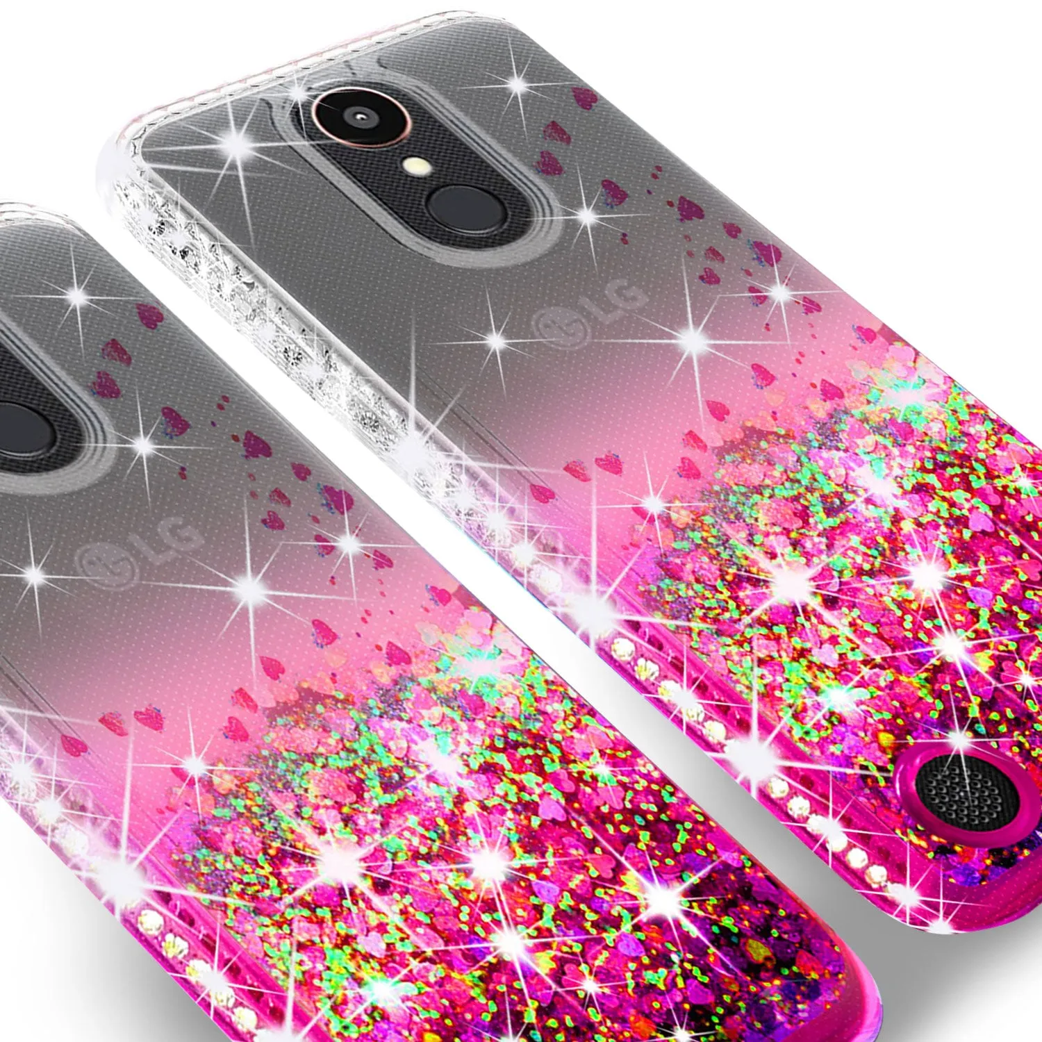 LG K20 Plus Case, LG K20 V, K10 2017, LG Harmony Case Liquid Glitter Phone Case Waterfall Floating Quicksand Bling Sparkle Cute Protective Girls Women Cover for K20 Plus/K20 V/K10 2017/Harmony - Hot Pink