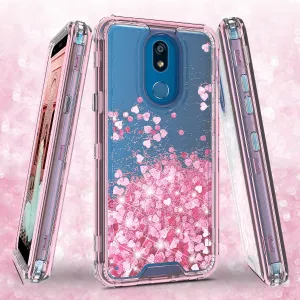 LG K40/Xpression Plus 2/K12 Plus/X4 2019/Harmony 3/LG Solo Case,Hard Clear Glitter Sparkle Flowing Liquid Heavy Duty Shockproof Three Layer Protective Bling Girls Women Cover - Pink