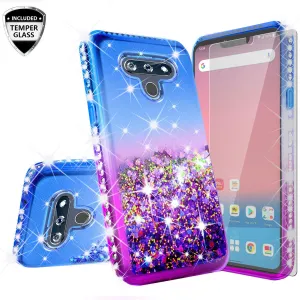 LG K51 Case Liquid Glitter Phone Case Waterfall Floating Quicksand Bling Sparkle Cute Protective Girls Women Cover for LG K51 W/Temper Glass- (Blue/Purple Gradient)