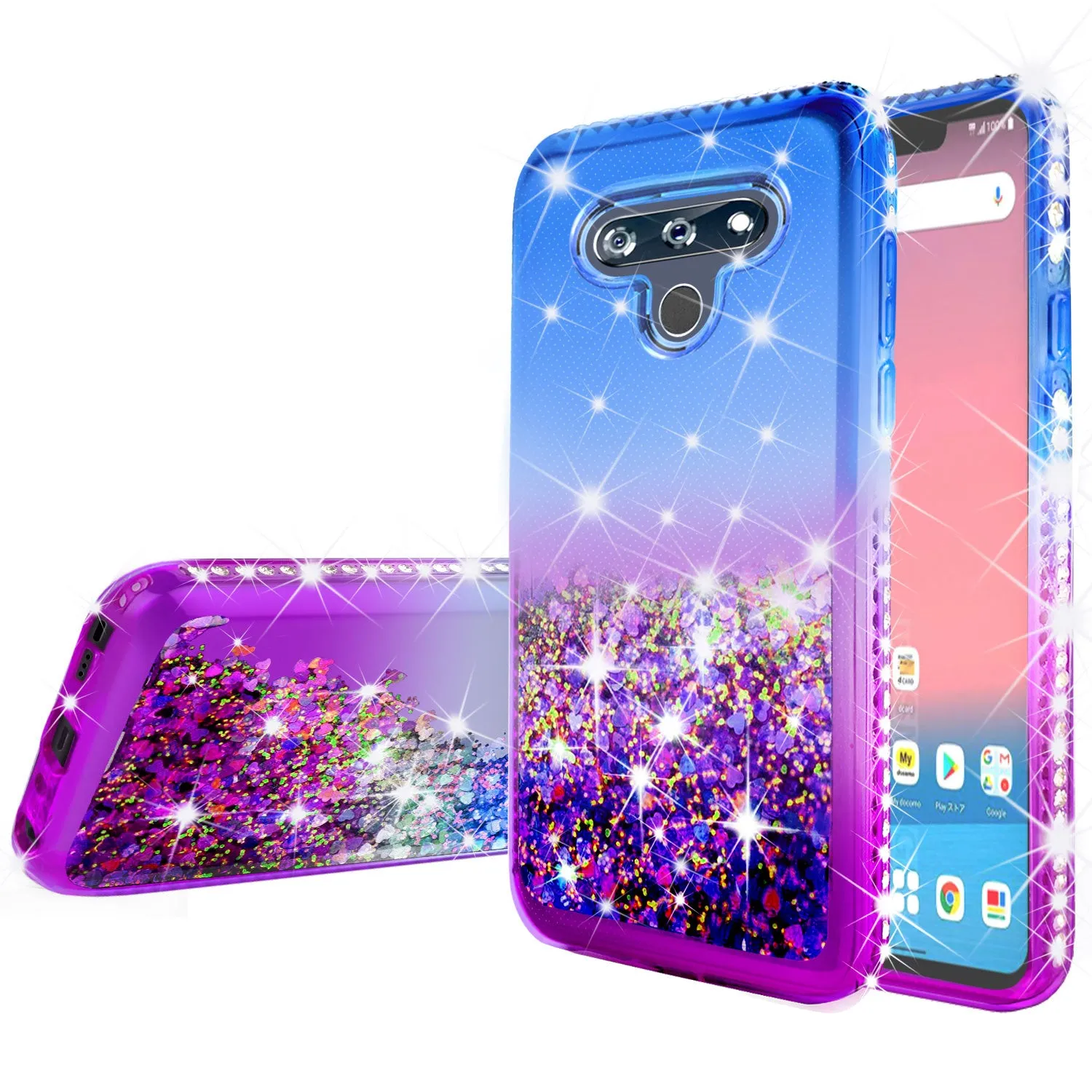 LG K51 Case Liquid Glitter Phone Case Waterfall Floating Quicksand Bling Sparkle Cute Protective Girls Women Cover for LG K51 W/Temper Glass- (Blue/Purple Gradient)