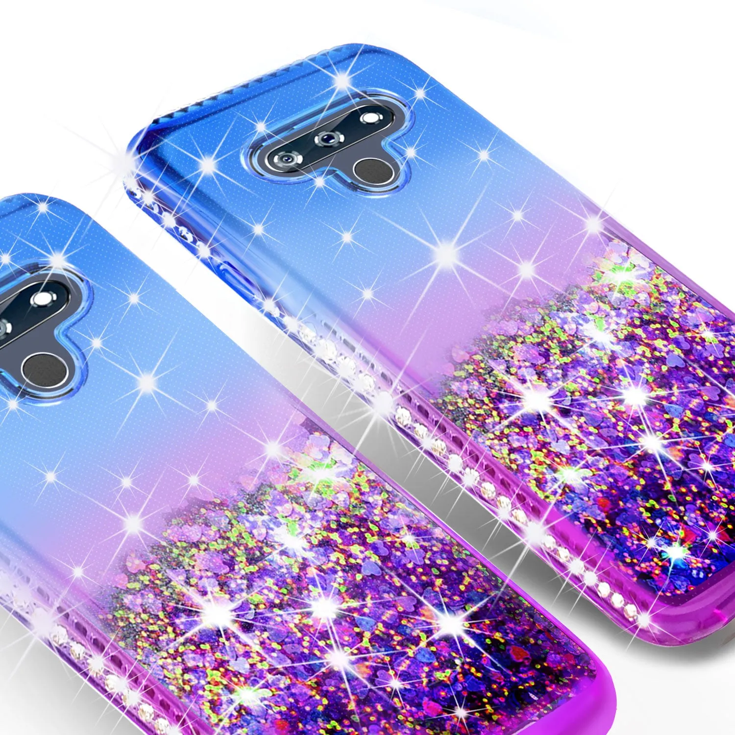 LG K51 Case Liquid Glitter Phone Case Waterfall Floating Quicksand Bling Sparkle Cute Protective Girls Women Cover for LG K51 W/Temper Glass- (Blue/Purple Gradient)
