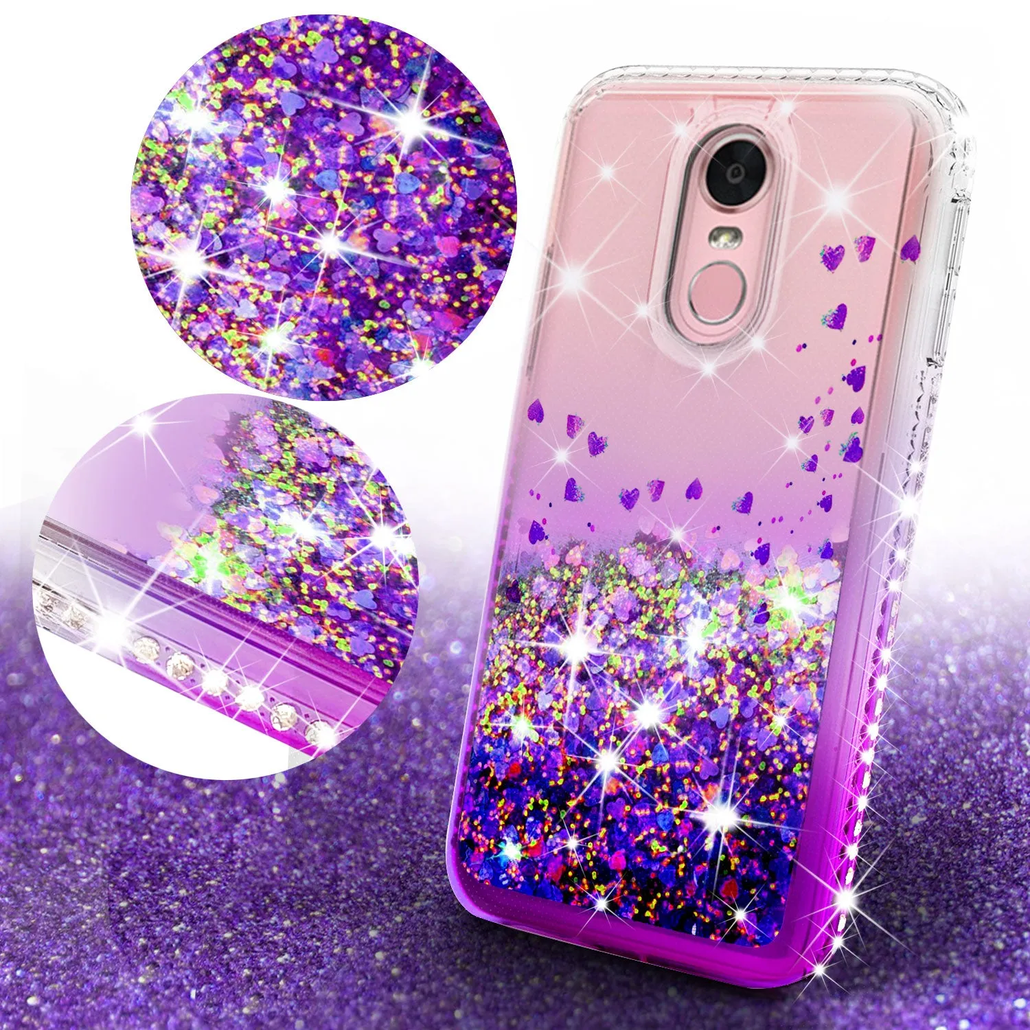 LG Prime 2 Case,Aristo 4 /Aristo 4 Plus Liquid Glitter Phone Case Waterfall Floating Quicksand Bling Sparkle Cute Protective Girls Women Cover for LG Prime 2/Aristo 4 /Aristo 4 Plus - Purple