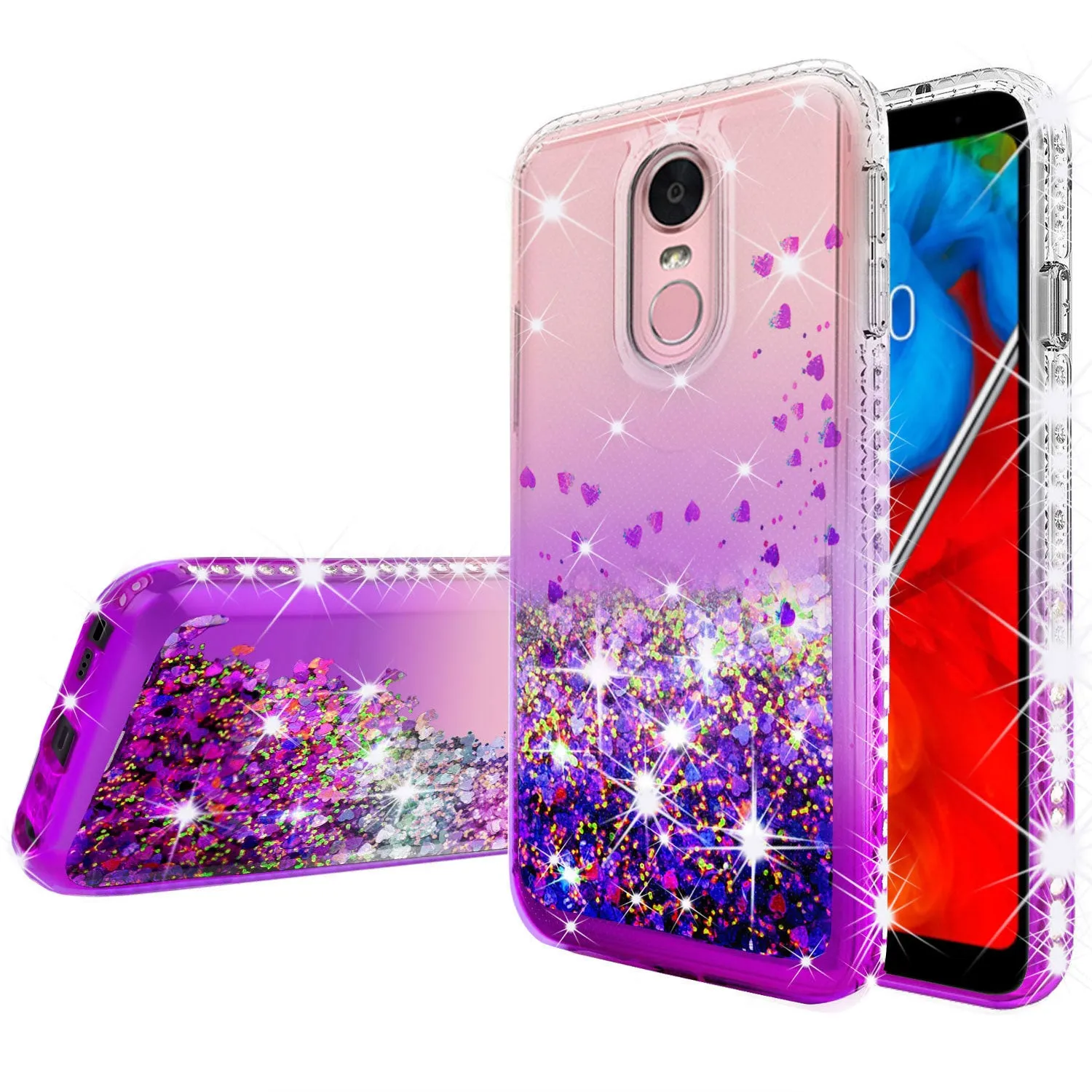 LG Prime 2 Case,Aristo 4 /Aristo 4 Plus Liquid Glitter Phone Case Waterfall Floating Quicksand Bling Sparkle Cute Protective Girls Women Cover for LG Prime 2/Aristo 4 /Aristo 4 Plus - Purple