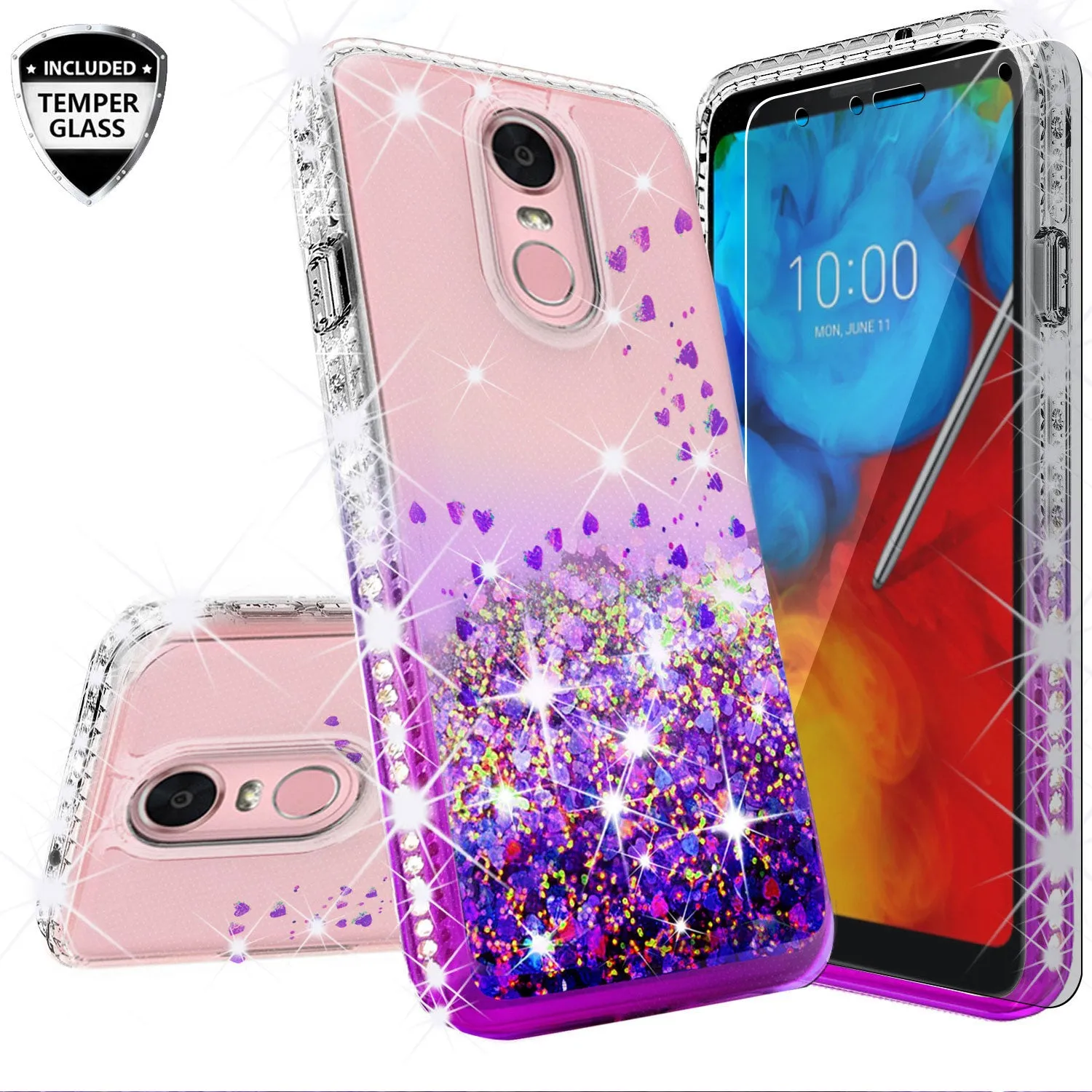 LG Prime 2 Case,Aristo 4 /Aristo 4 Plus Liquid Glitter Phone Case Waterfall Floating Quicksand Bling Sparkle Cute Protective Girls Women Cover for LG Prime 2/Aristo 4 /Aristo 4 Plus - Purple