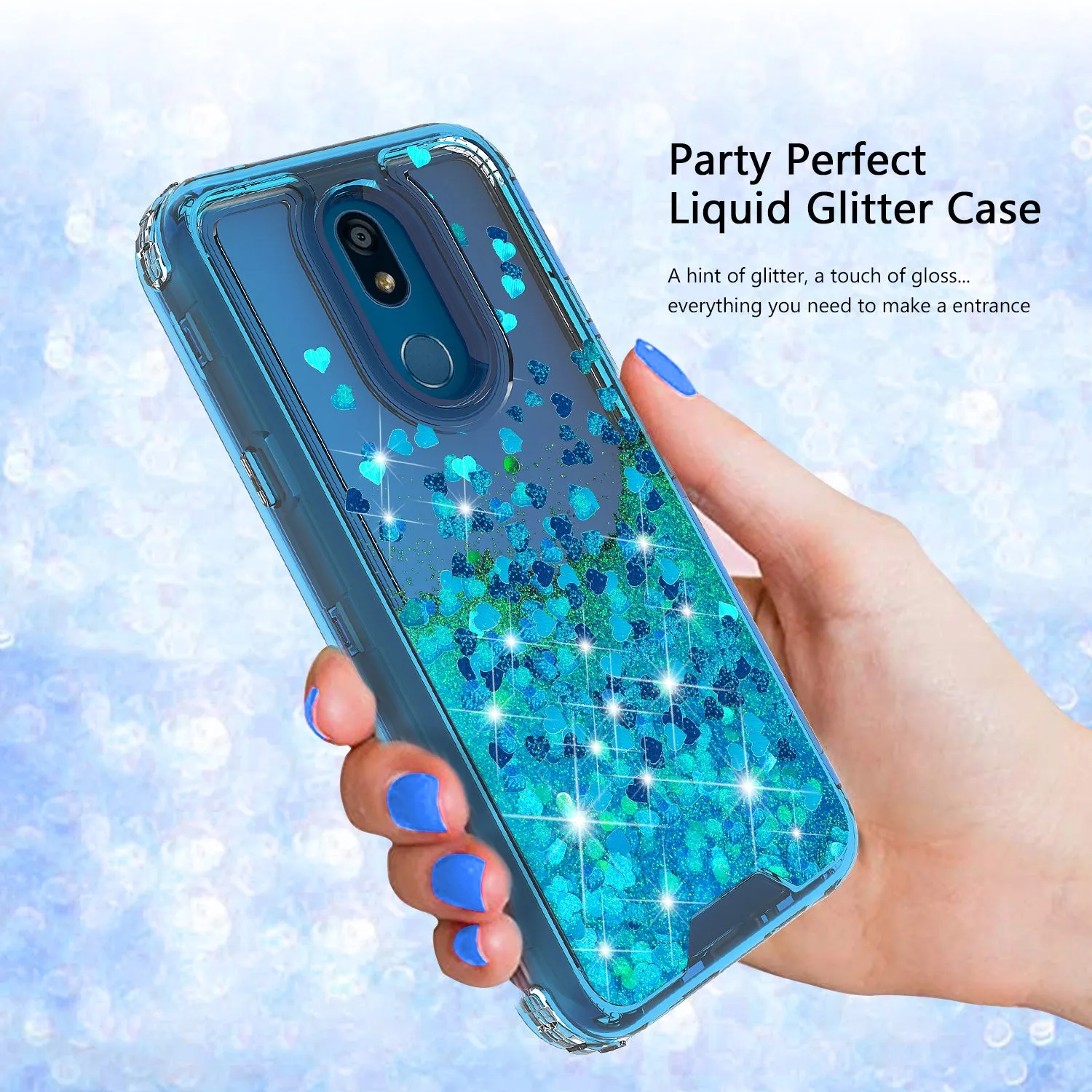 LG Prime 2/Aristo 4 /Aristo 4 Plus Case,Hard Clear Glitter Sparkle Flowing Liquid Heavy Duty Shockproof Three Layer Protective Bling Girls Women Cases for LG Prime 2/Aristo 4 /Aristo 4 Plus - Teal