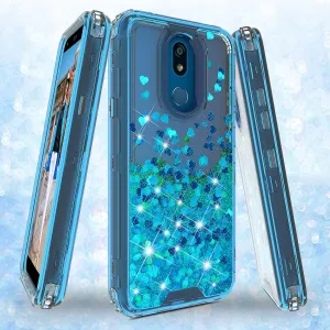LG Prime 2/Aristo 4 /Aristo 4 Plus Case,Hard Clear Glitter Sparkle Flowing Liquid Heavy Duty Shockproof Three Layer Protective Bling Girls Women Cases for LG Prime 2/Aristo 4 /Aristo 4 Plus - Teal