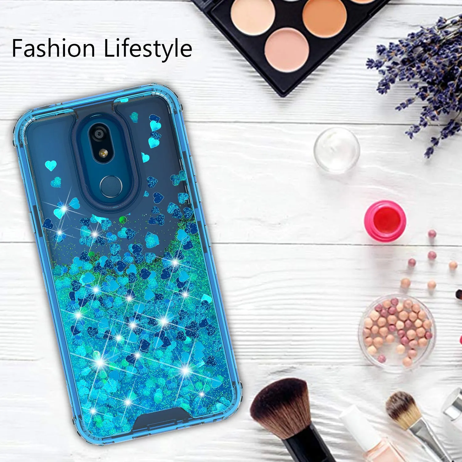 LG Prime 2/Aristo 4 /Aristo 4 Plus Case,Hard Clear Glitter Sparkle Flowing Liquid Heavy Duty Shockproof Three Layer Protective Bling Girls Women Cases for LG Prime 2/Aristo 4 /Aristo 4 Plus - Teal