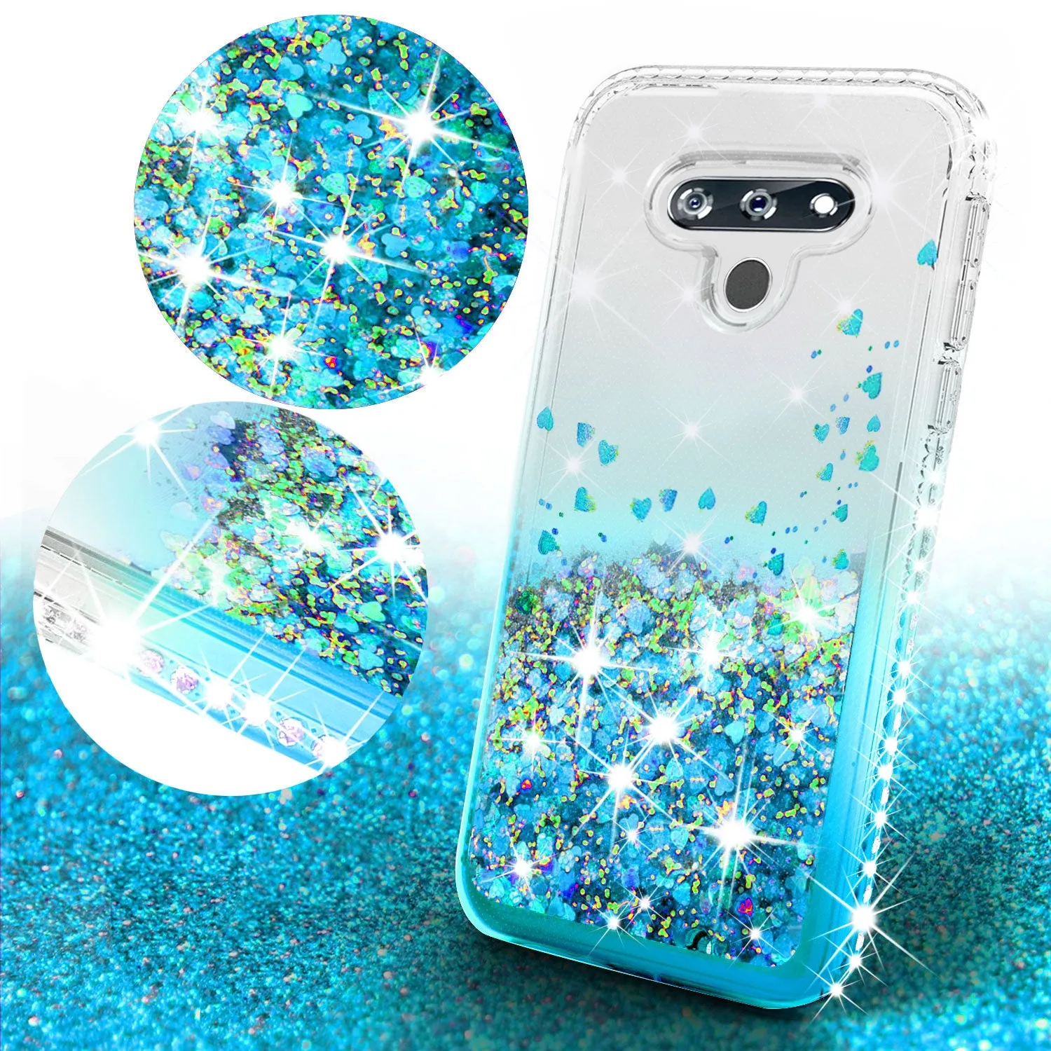 LG Stylo 6 Case Liquid Glitter Phone Case Waterfall Floating Quicksand Bling Sparkle Cute Protective Girls Women Cover for LG Stylo 6 W/Temper Glass- Teal