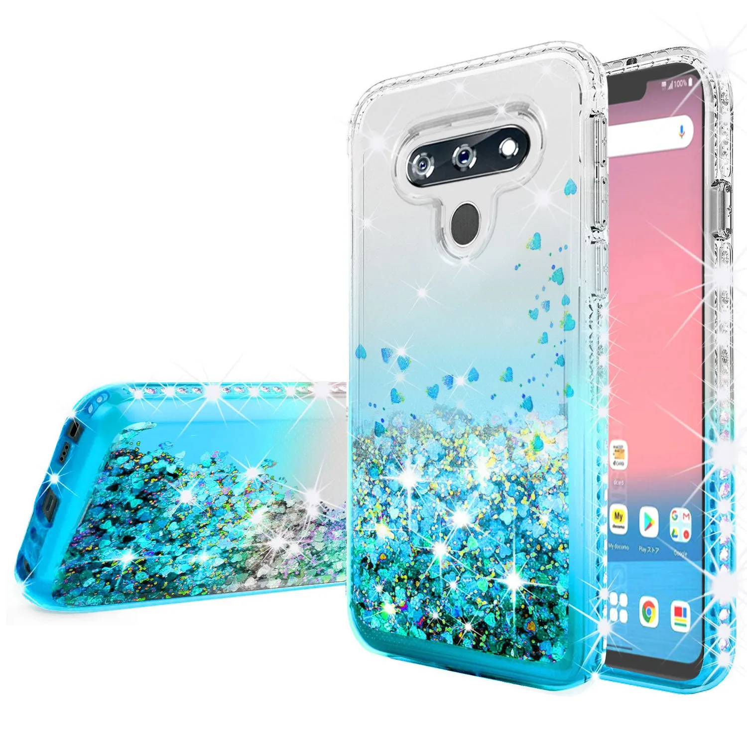LG Stylo 6 Case Liquid Glitter Phone Case Waterfall Floating Quicksand Bling Sparkle Cute Protective Girls Women Cover for LG Stylo 6 W/Temper Glass- Teal