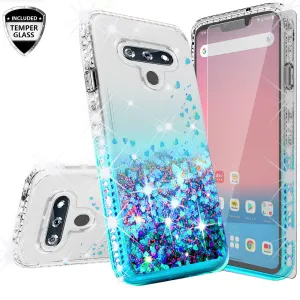 LG Stylo 6 Case Liquid Glitter Phone Case Waterfall Floating Quicksand Bling Sparkle Cute Protective Girls Women Cover for LG Stylo 6 W/Temper Glass- Teal