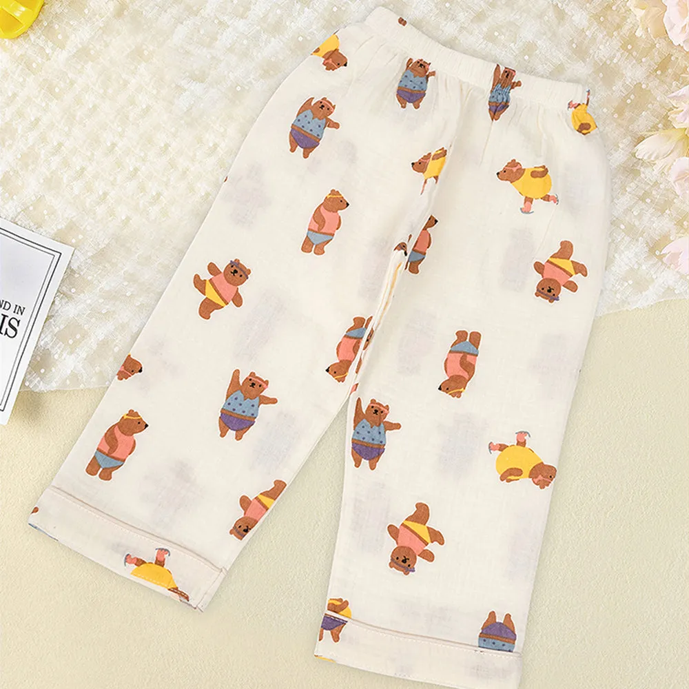 Little Surprise Box Dancing Bear Print Soft Mulsin Organic Cotton Kids Nightsuit