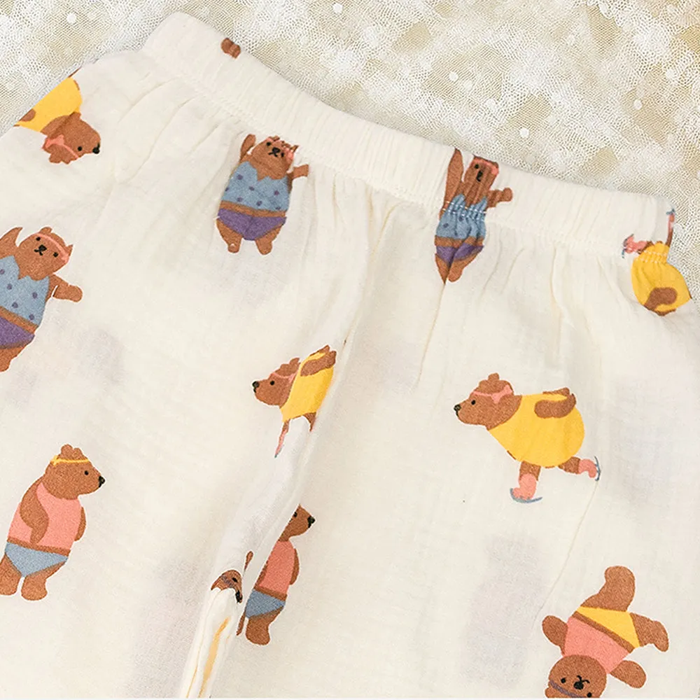 Little Surprise Box Dancing Bear Print Soft Mulsin Organic Cotton Kids Nightsuit