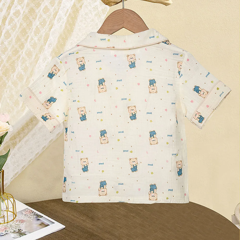 Little Surprise Box Happy Blue Bear Soft Mulsin Organic Cotton Kids Nightsuit